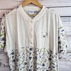 Vintage Nightgown OS High Heels Make-up Short Sleeve Girly-Girl Cotton Blend